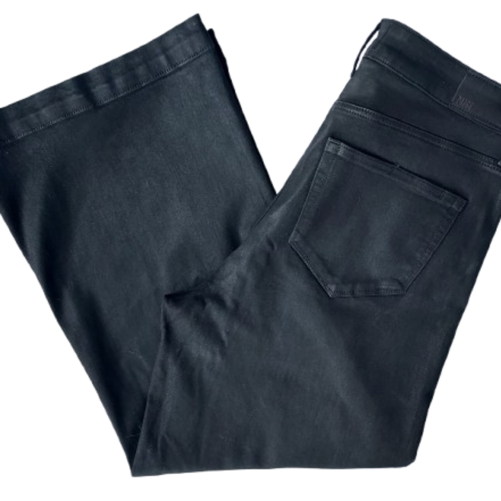 Paige Anessa Wide Leg Denim Jean Size 31 Ankle Black Coated - Picture 5 of 15
